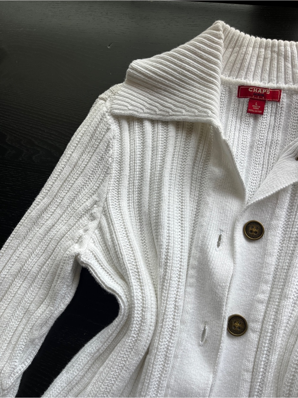 Chaps White 100% Cotton Ribbed Button-Up Cardigan Sweater Large L  - Picture 2 of 16